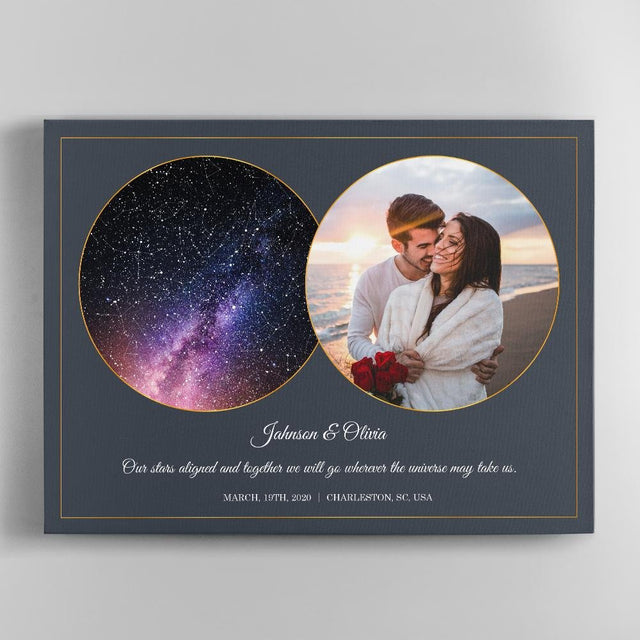 Custom Star Map, Personalized Night Sky, Photo And Text Navy Background