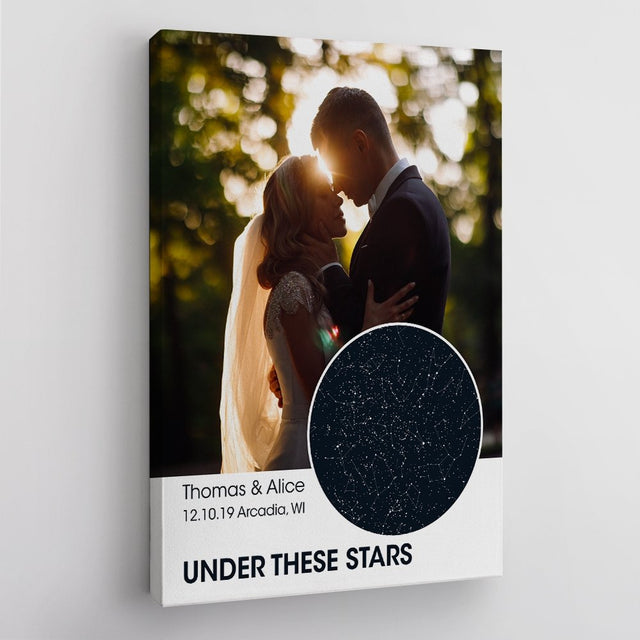 Custom Star Map, Photo And Text Canvas