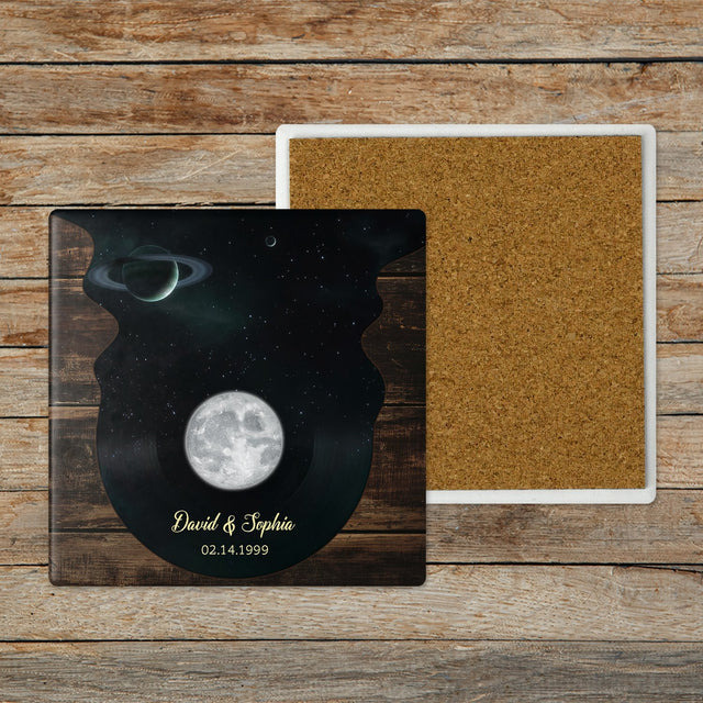 Custom Stone Coasters, Set Of 4, Vinyl Record Galaxy