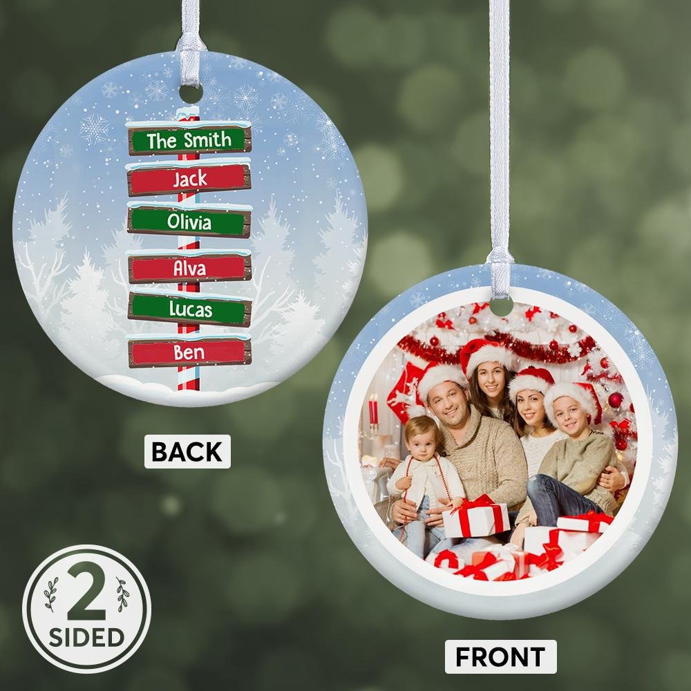 Custom Street Sign Family Custom Photo And Text Decorative Christmas Circle Ornament 2 Sided