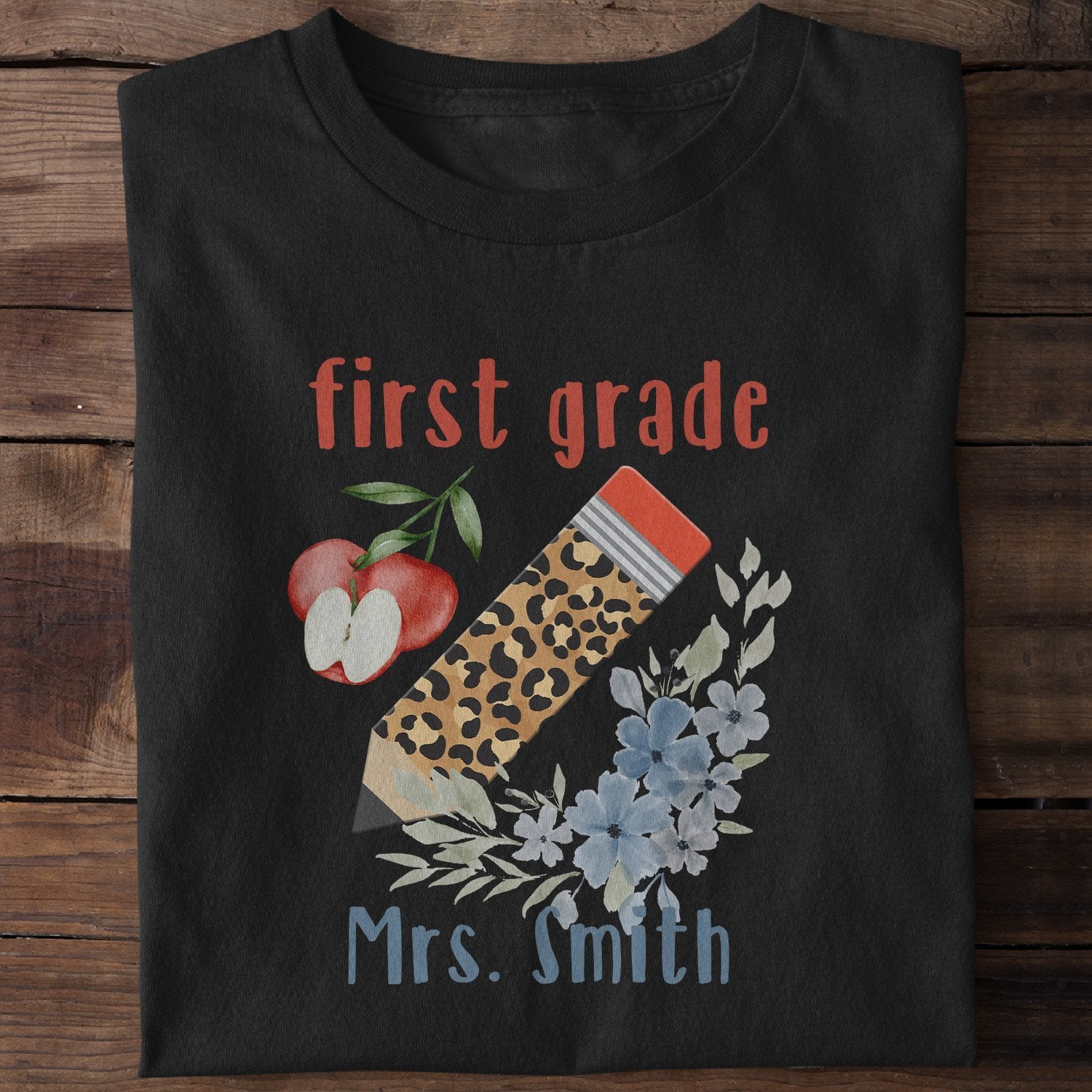 Custom Teacher Shirt, Leopard Pencil