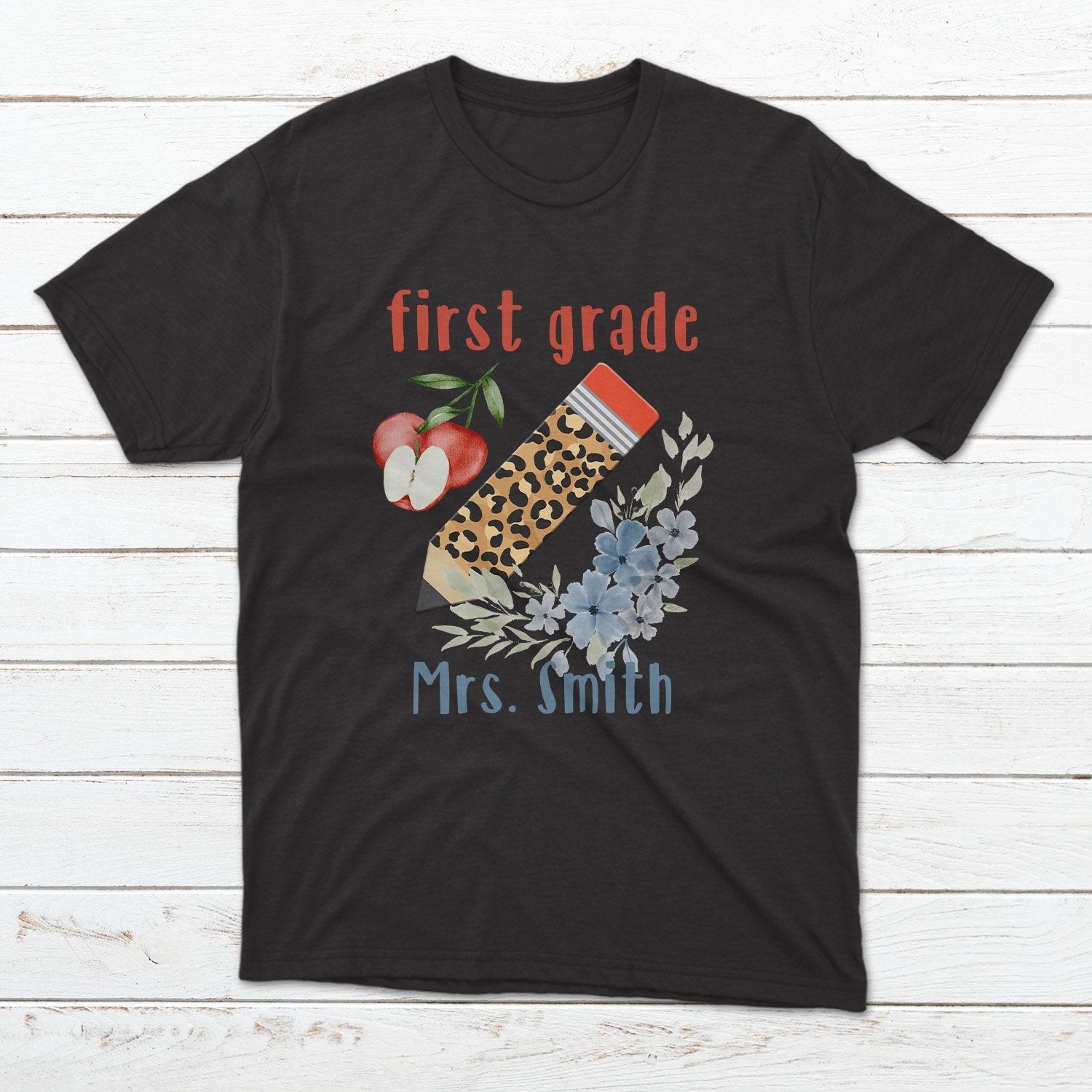 Custom Teacher Shirt, Leopard Pencil