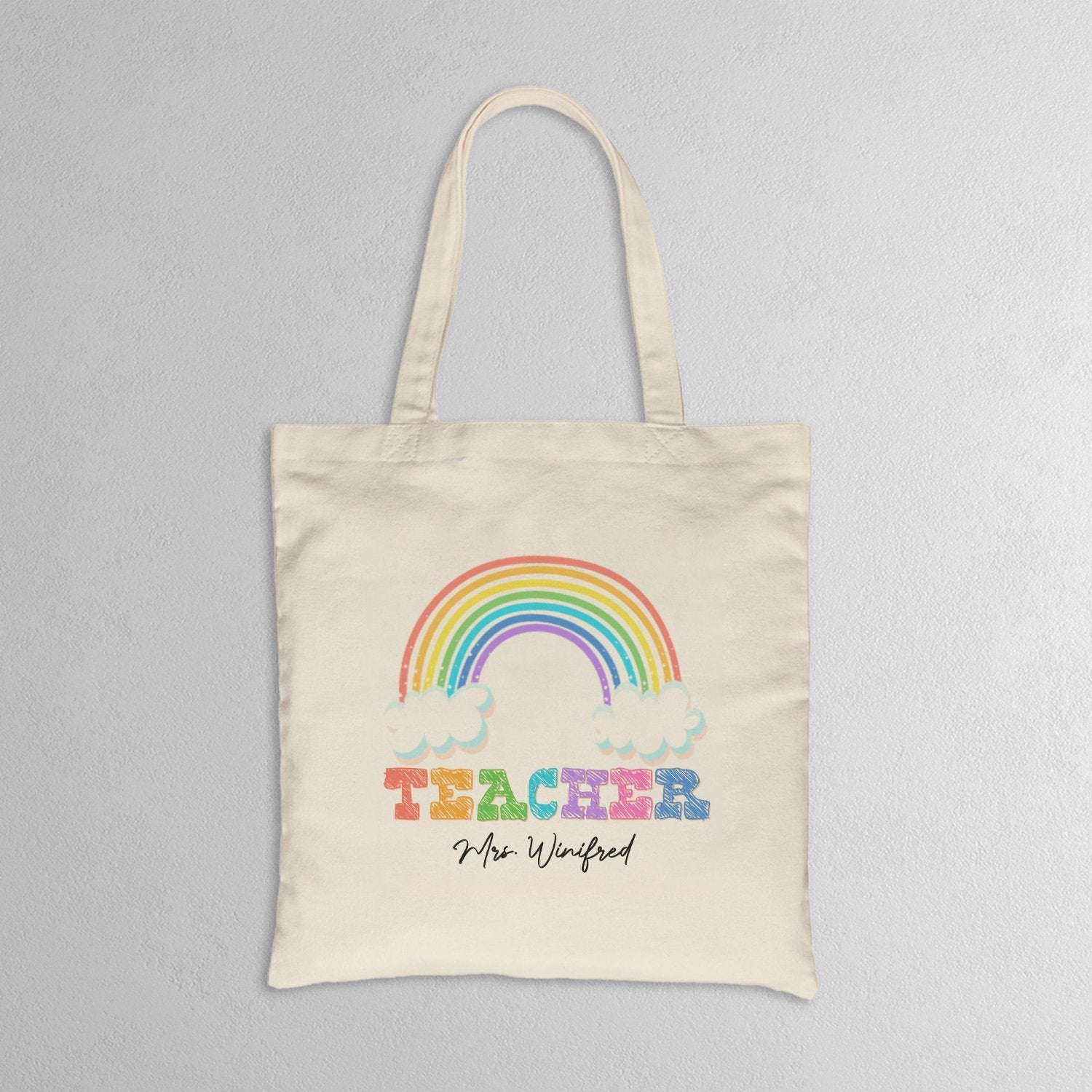 Custom Teacher Tote Bag, Rainbow Art