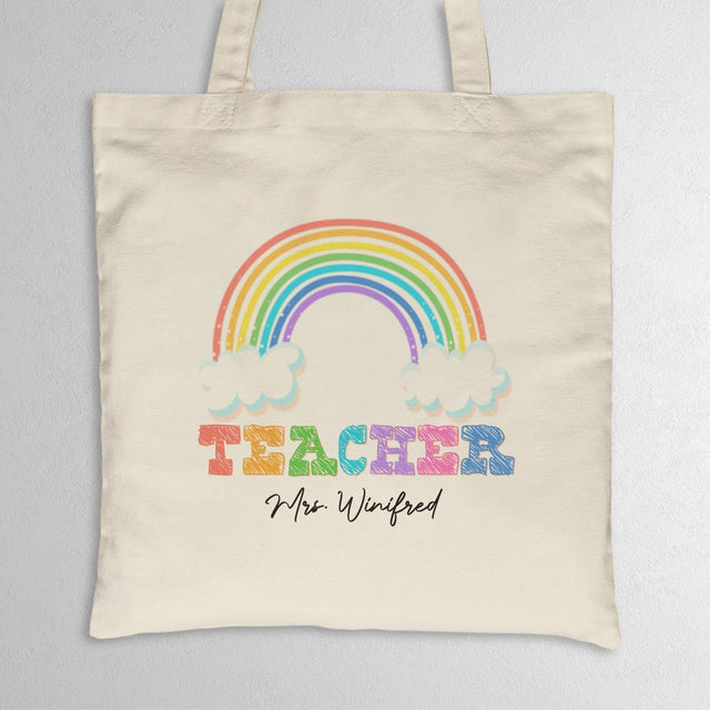 Custom Teacher Tote Bag, Rainbow Art
