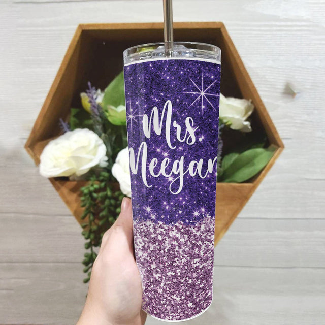 Personalized Teacher Purple Flowers Design 16oz Glass Can Cup with Bam –  The Water Lily Co