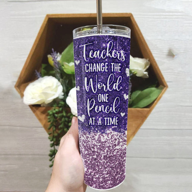 Custom Teacher Tumbler, Purple Background