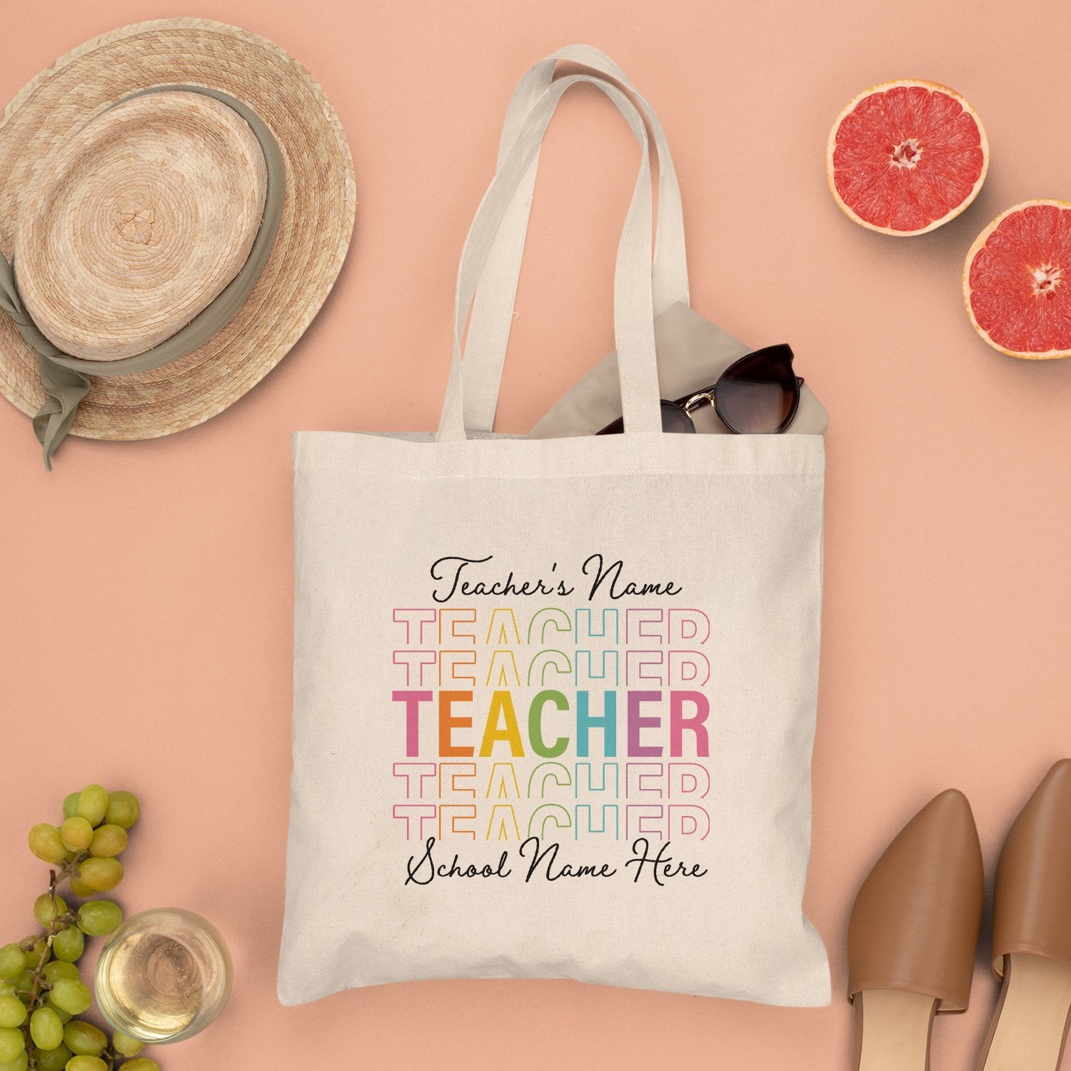 Custom Tote Bag, Rainbow Art, Gift For Teacher