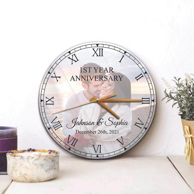 Custom Wall Clock, Custom Photo, Personalized Name And Text, Gift For Anniversary