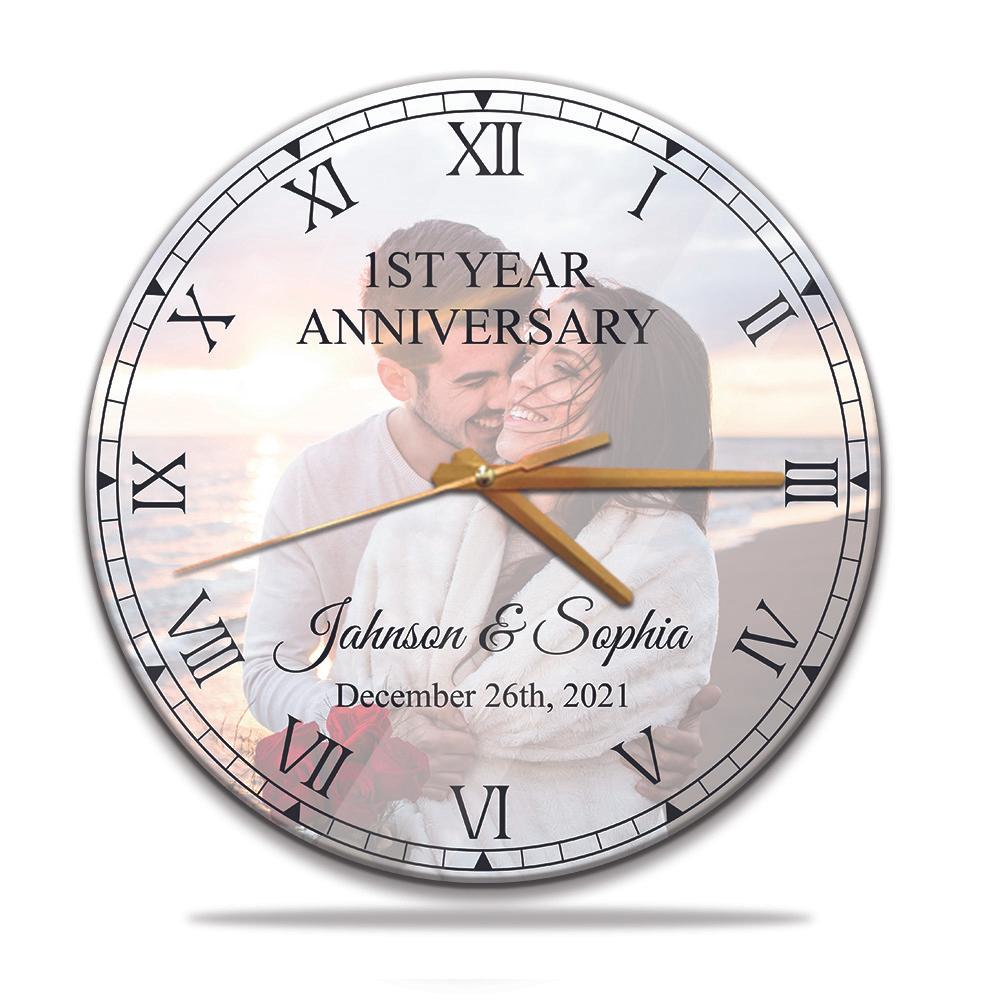 Custom Wall Clock, Custom Photo, Personalized Name And Text, Gift For Anniversary