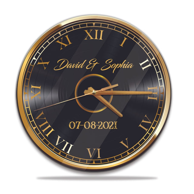 Custom Wall Clock, Personalized Name And Date, Gold Style