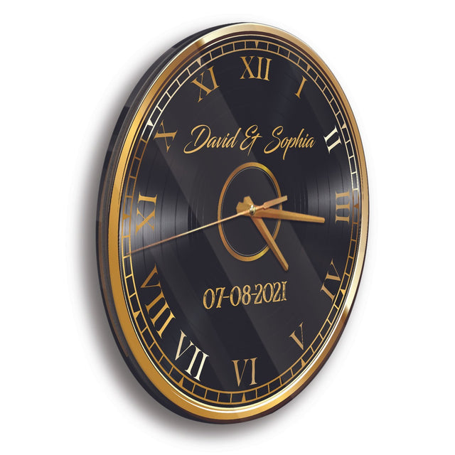 Custom Wall Clock, Personalized Name And Date, Gold Style