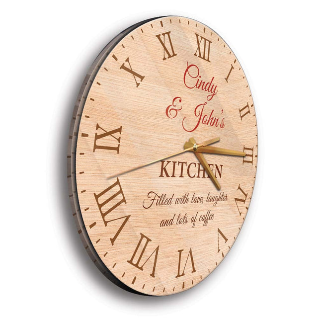 Custom Wall Clock, Personalized Name And Text, Filled With Love, Laughter And Lots Of Coffee