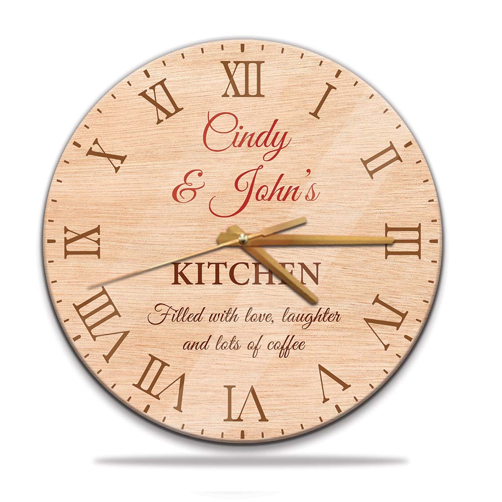 Custom Wall Clock, Personalized Name And Text, Filled With Love, Laughter And Lots Of Coffee