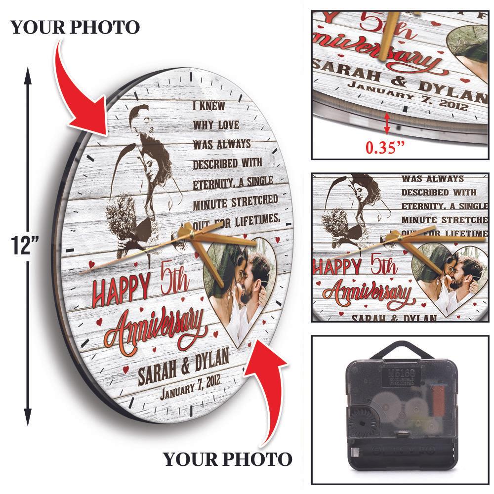 Custom Wall Clock, Personalized Photo, Custom Name, Anniversary By Year