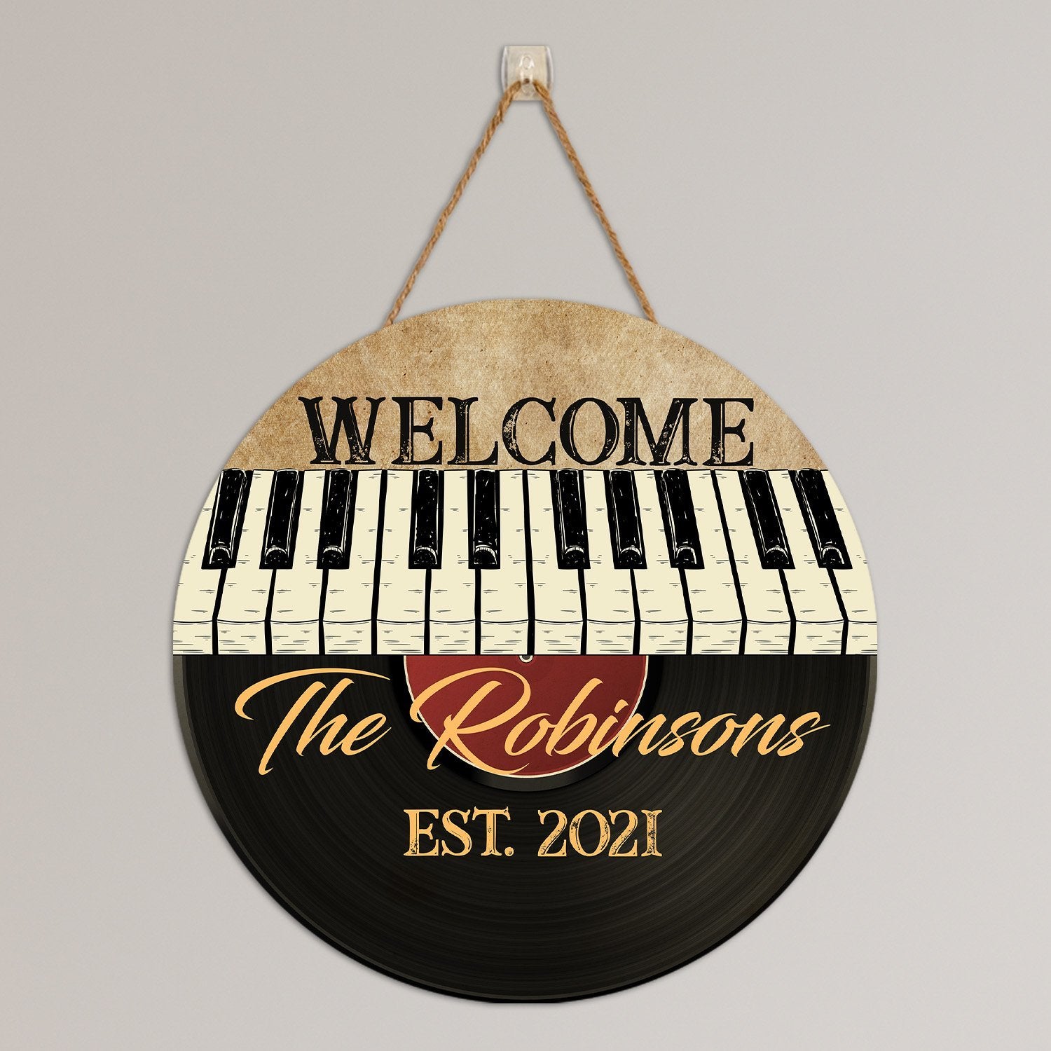 Custom Welcome Sign, Personalized Family Name And Text Round Wood Sign