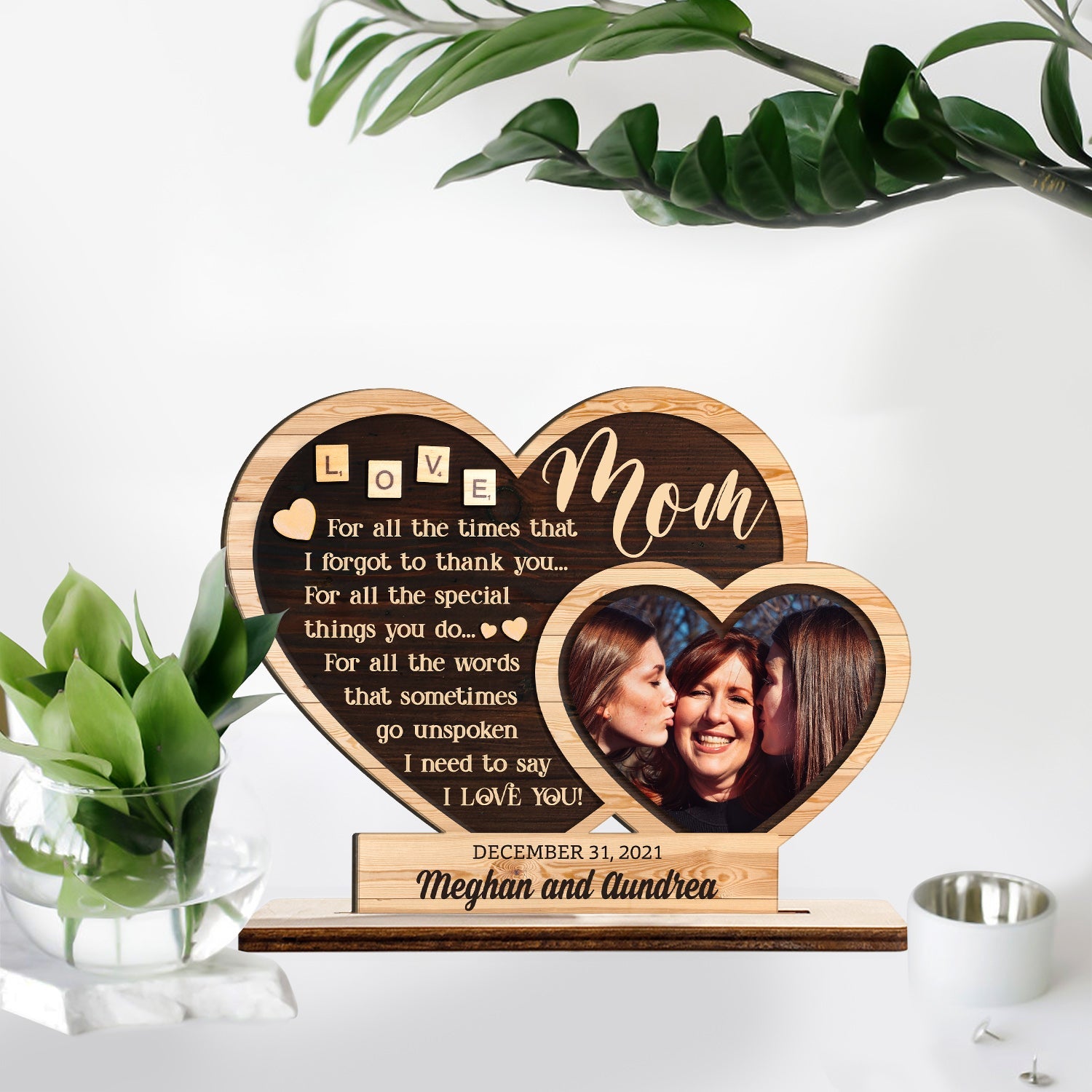 Custom Wooden Plaque 3 Layers, Personalized Photo And Name, Hearts Shape