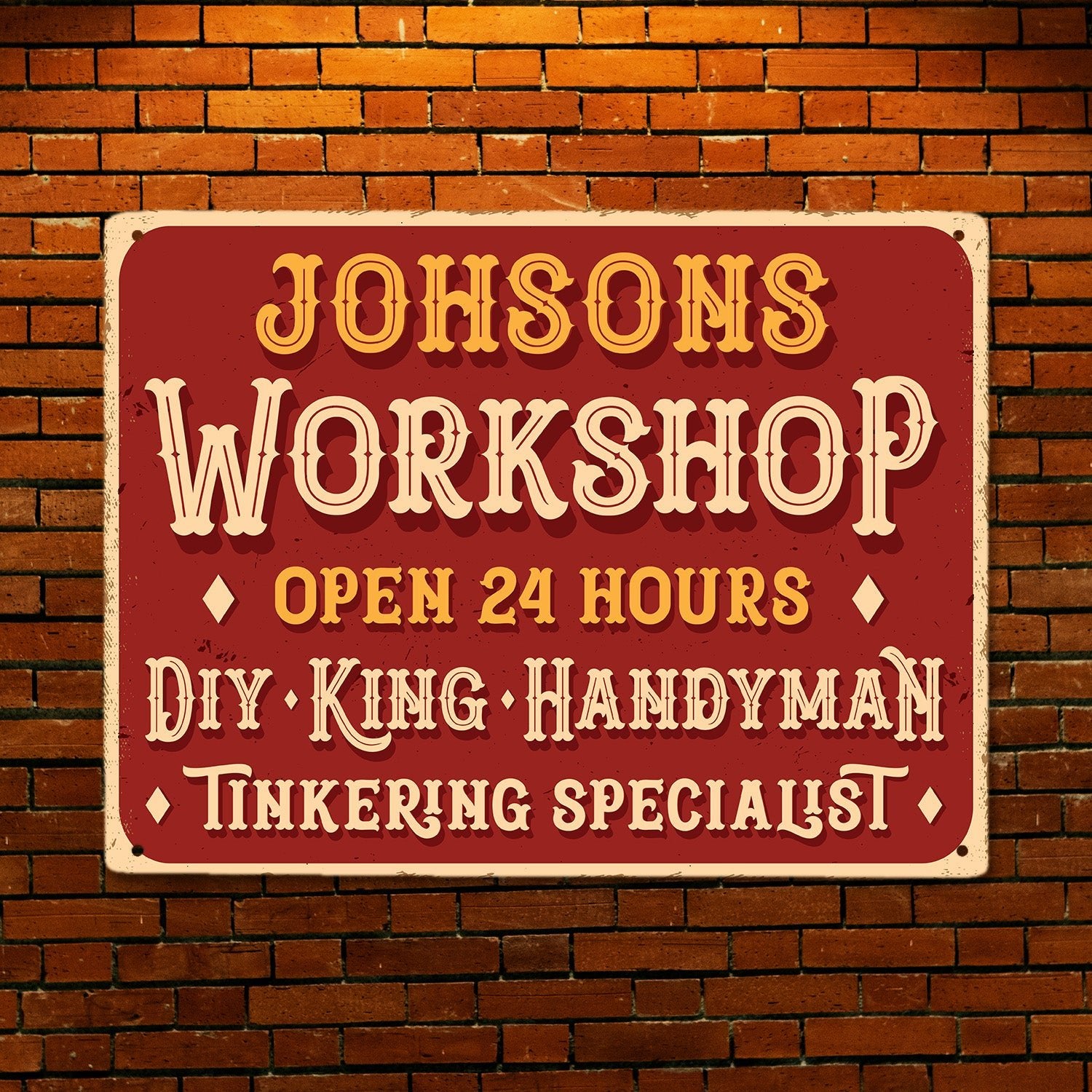 Custom Workshop Sign, Personalized Name, 24 Hours DIY, King, Handyman, Tinkering, Specialist