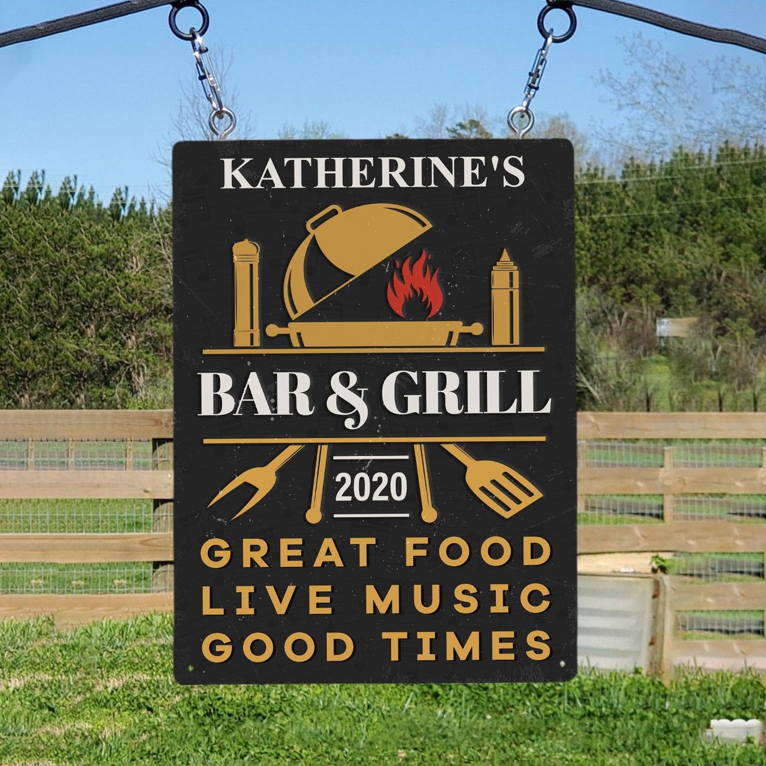 Customized Bar Sign, Bar And Grill Great Food Live Music Good Times