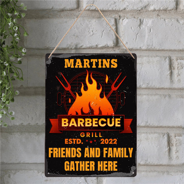 Customized Camp Sign, Barbecue Grill Friends And Family Gather Here
