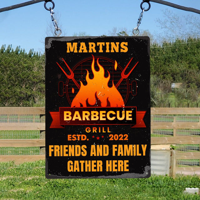 Customized Camp Sign, Barbecue Grill Friends And Family Gather Here