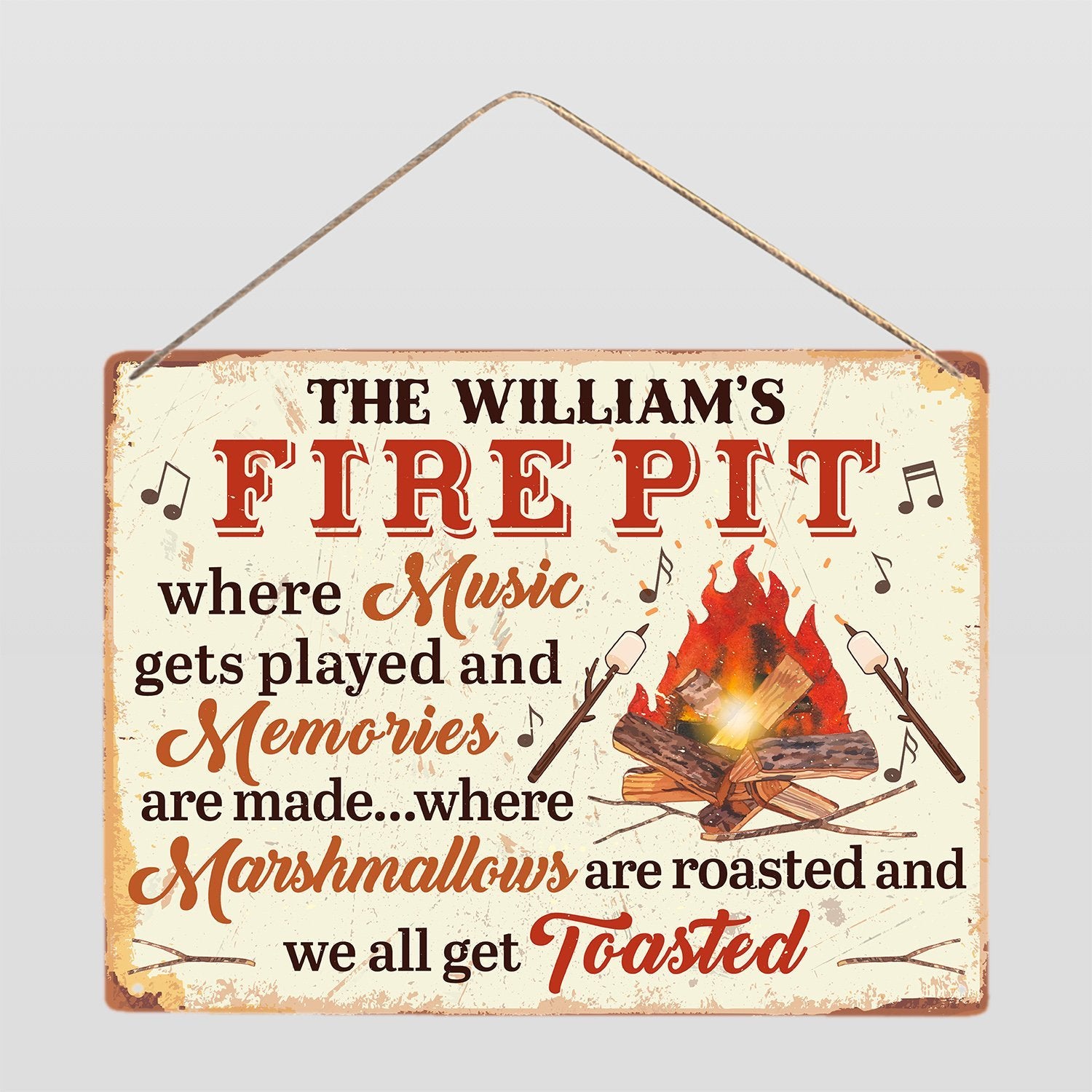 Customized Camp Sign, Fire Pit Where Music Gets Played And Memories Are Made