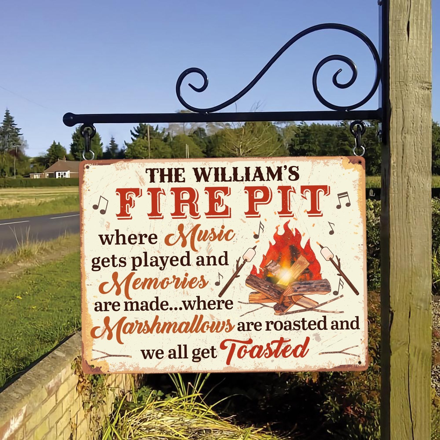 Customized Camp Sign, Fire Pit Where Music Gets Played And Memories Are Made