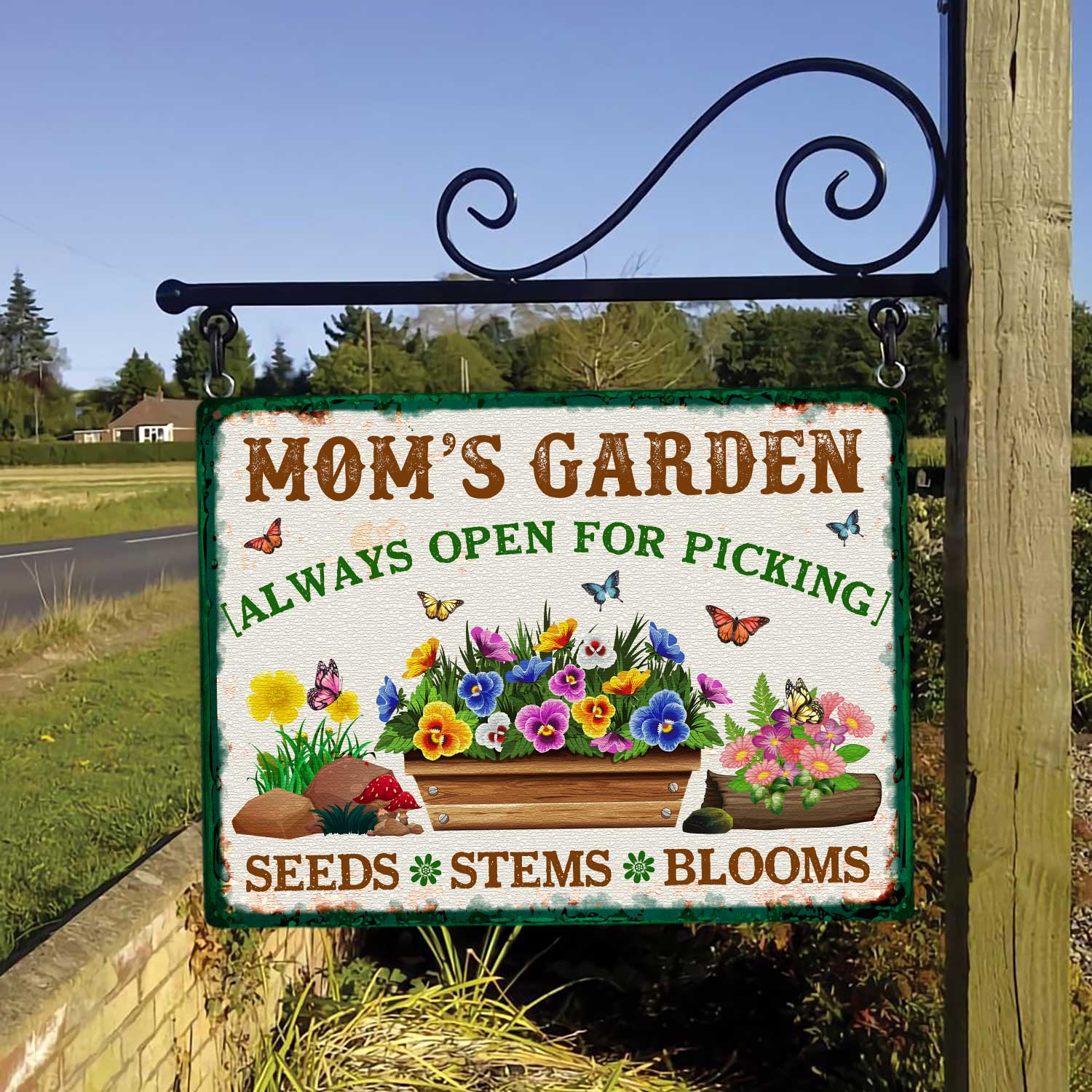 Customized Garden Sign, Always Open For Picking, Seeds, Stems, Blooms