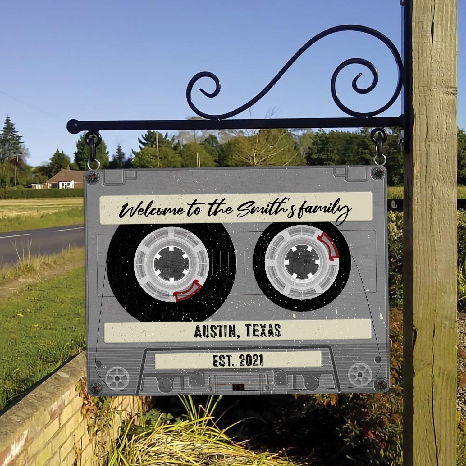 Customized House Sign, Cassette Tape, Personalized Family Name