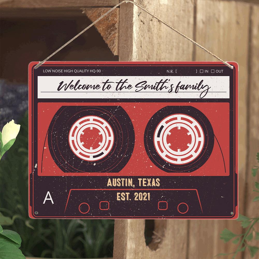 Customized House Sign, Red Cassette Tape, Personalized Family Name