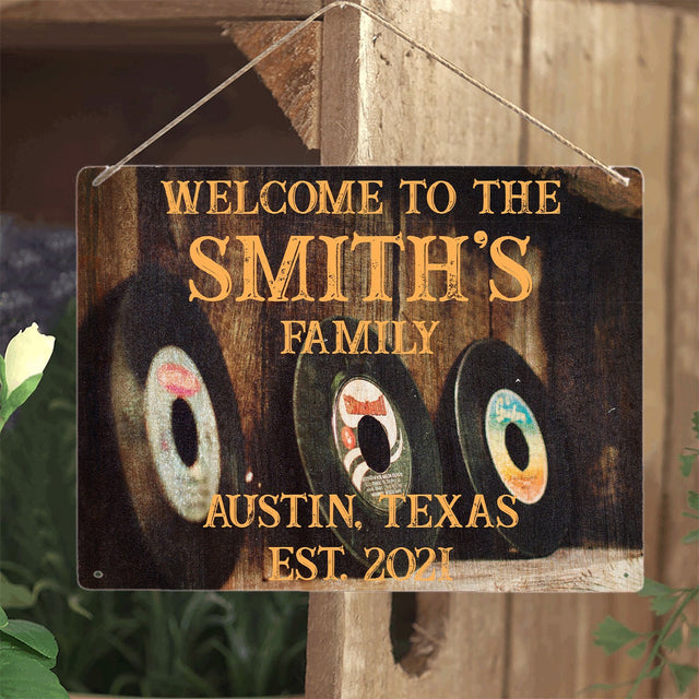 Customized House Sign, Vinyl Record, Personalized Family Name