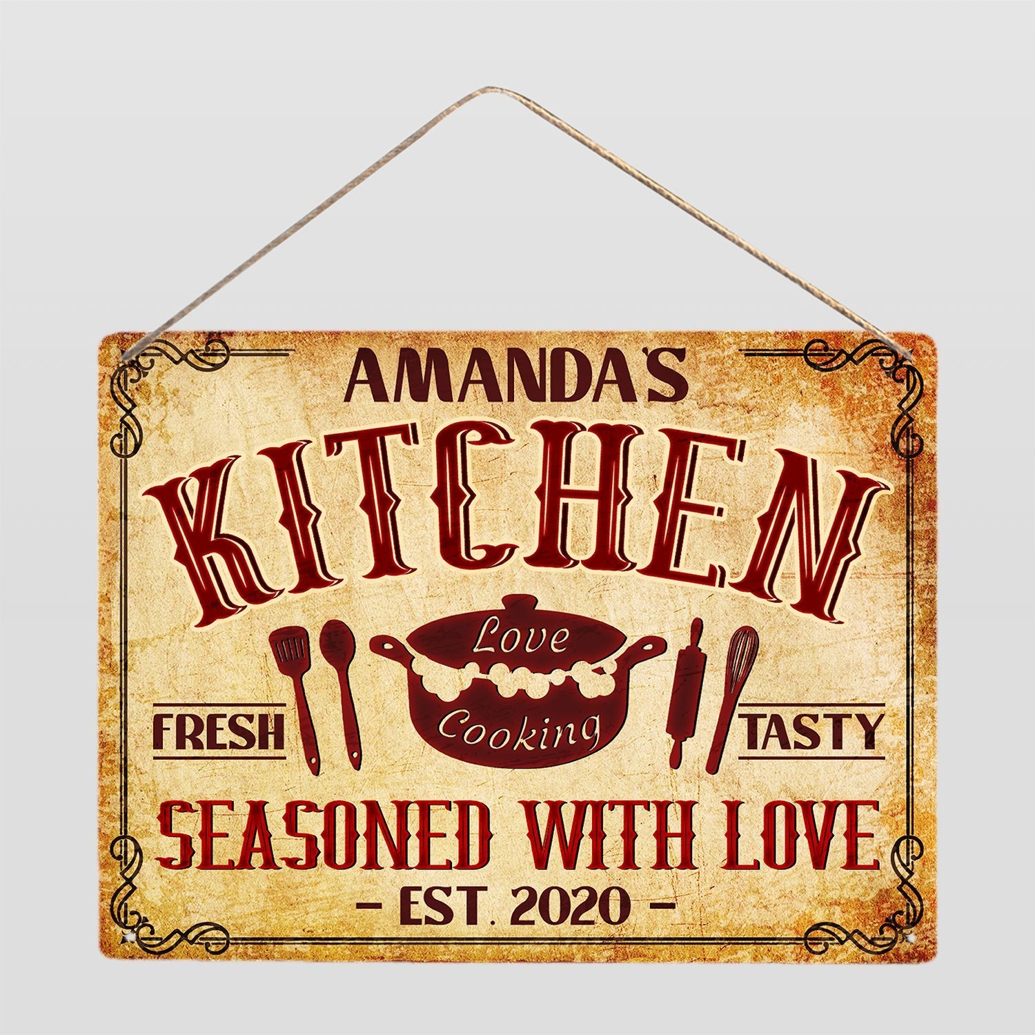 Customized Kitchen Sign, Fresh Tasty Seasoned With Love