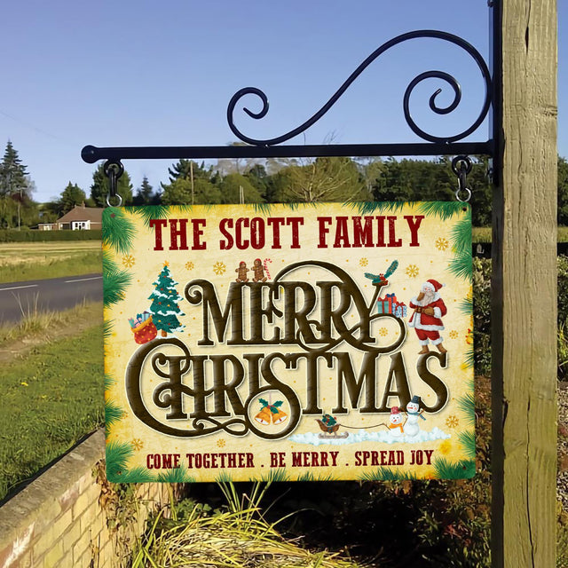 Customized Merry Christmas Sign, Come Together Be Merry Spread Joy, Personalized Family Name