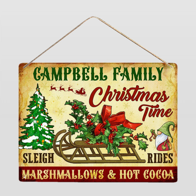 Customized Sleigh Rides Sign, Marshmallows And Hot Cocoa, Personalized Family Name