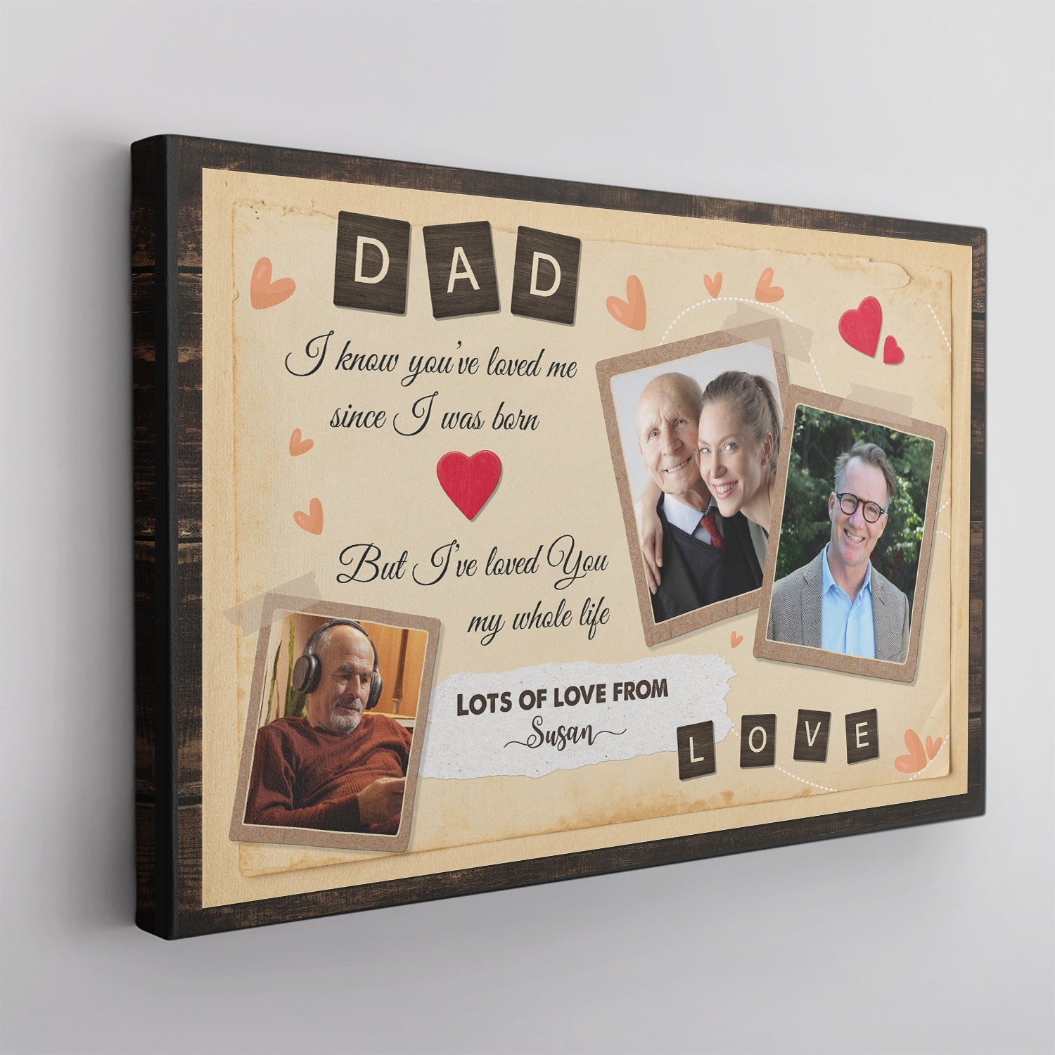 Dad, Always Love You, Custom Photo, Personalized Name And Text Canvas Wall Art