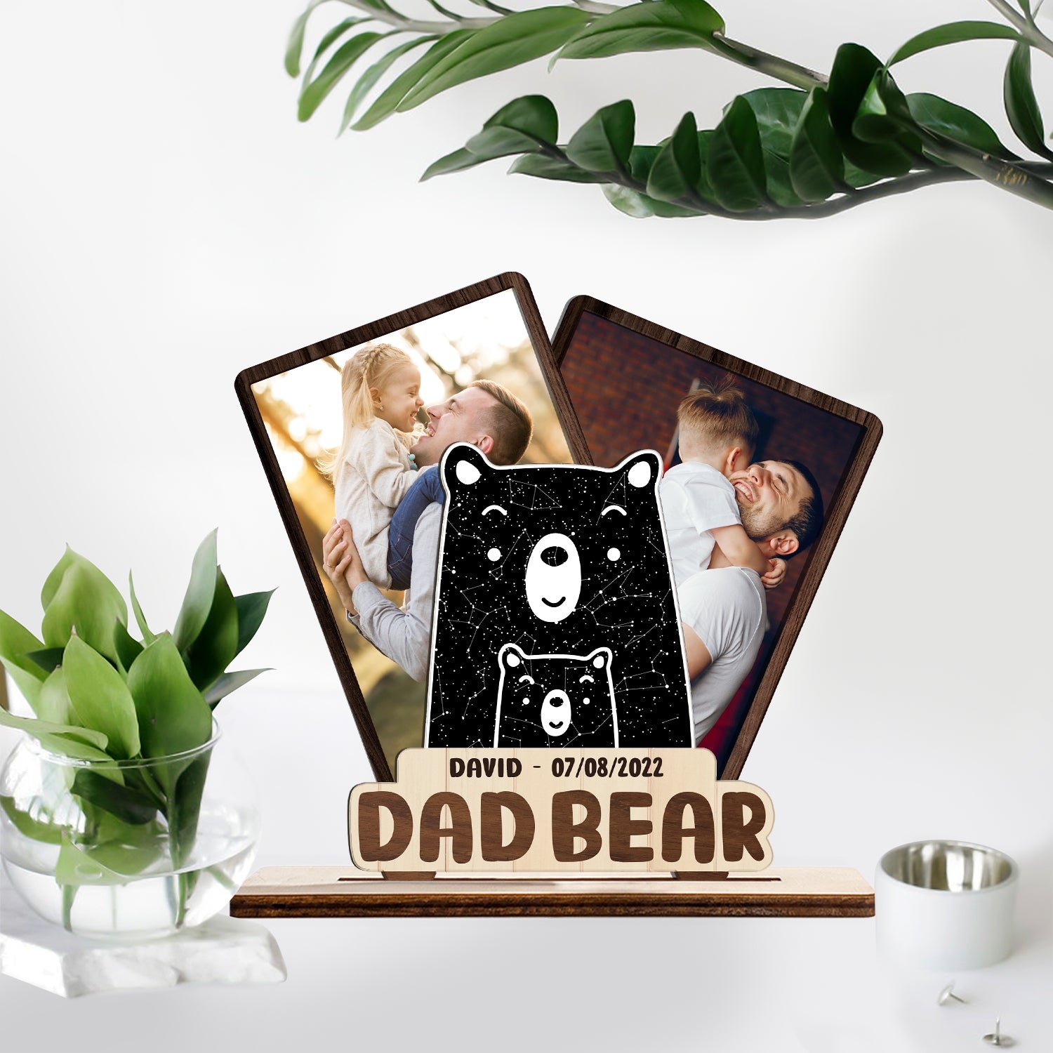 Dad Bear, Custom Photo, Wooden Plaque 3 Layers