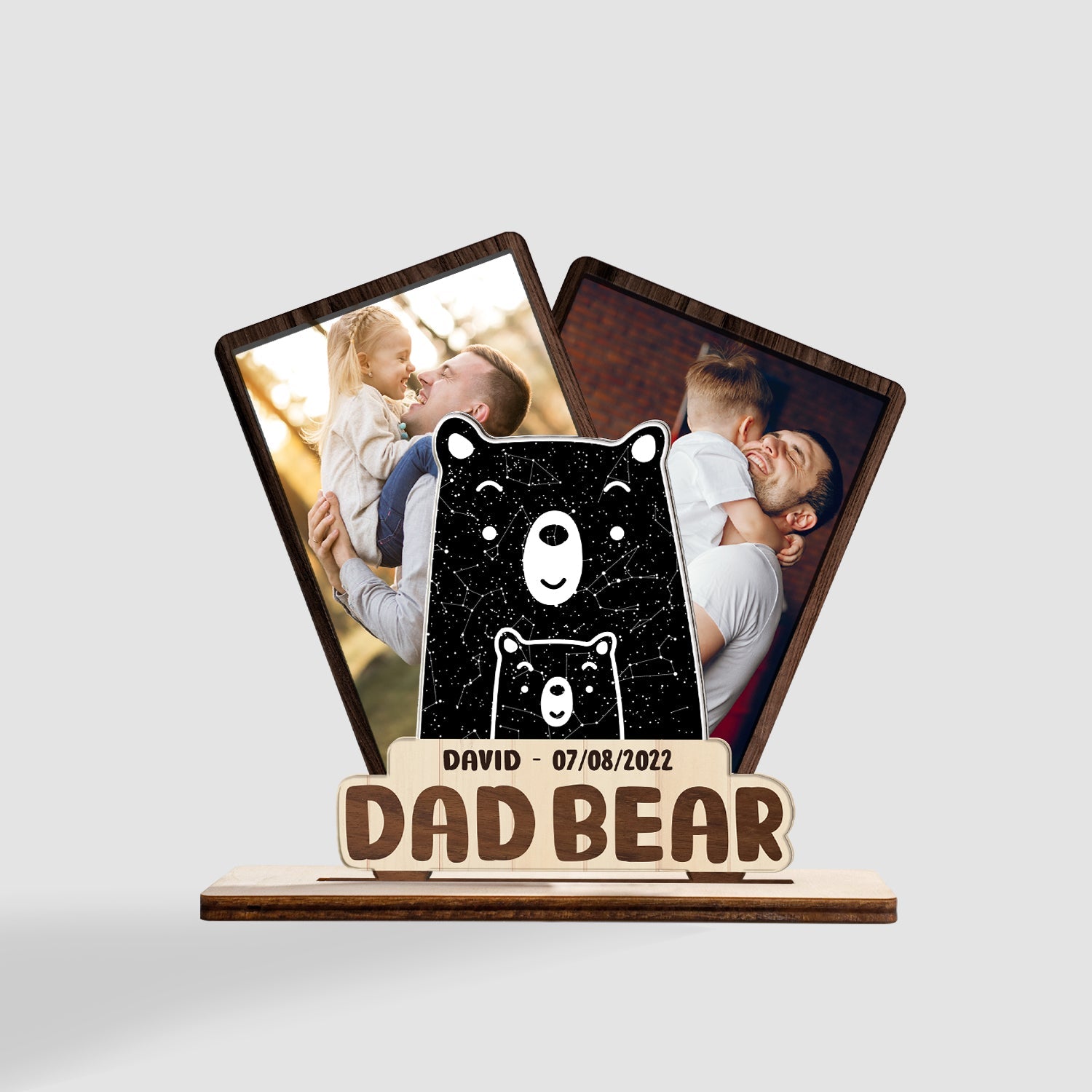 Dad Bear, Custom Photo, Wooden Plaque 3 Layers