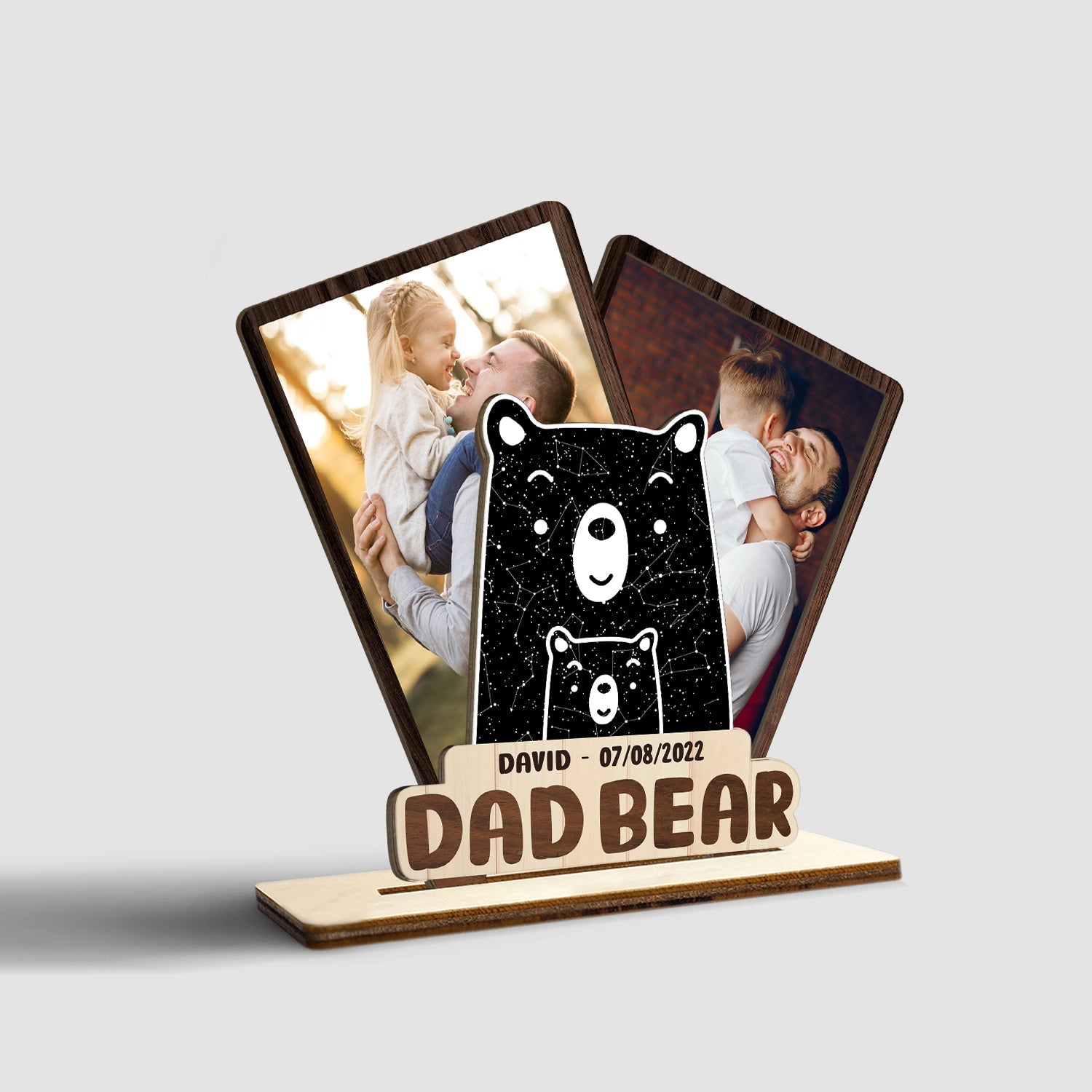 Dad Bear, Custom Photo, Wooden Plaque 3 Layers