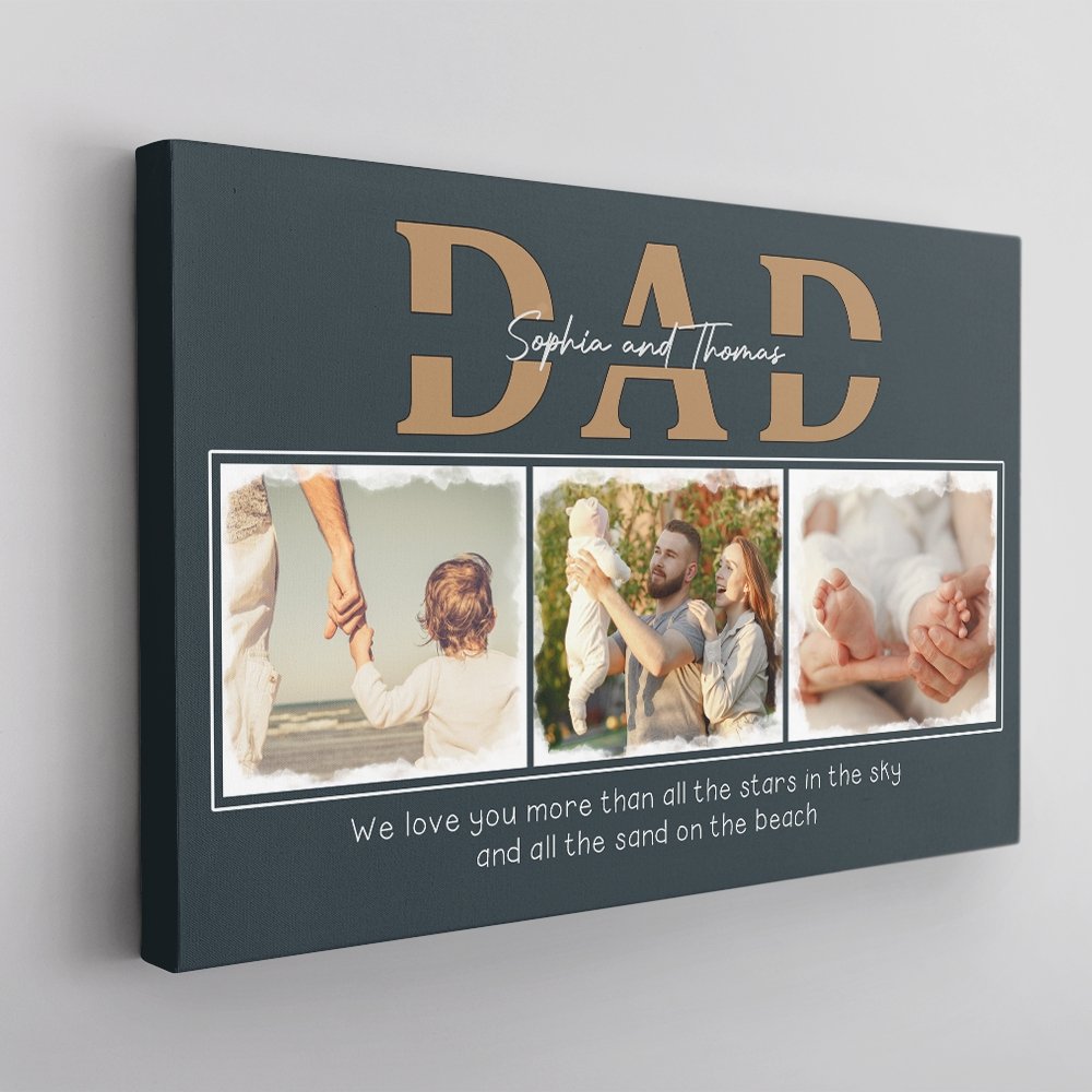 Dad, Custom Photo, 3 Pictures , Personalized Name And Text Canvas Wall Art