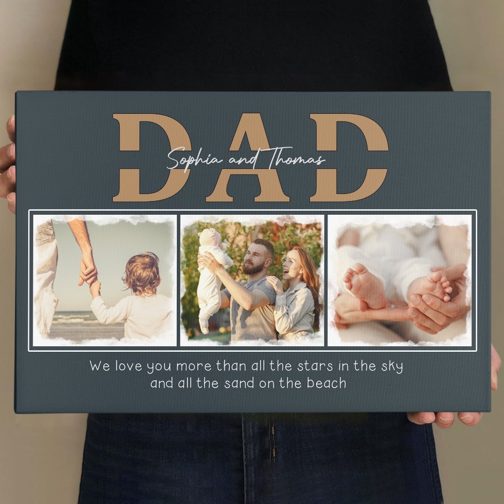 Dad, Custom Photo, 3 Pictures , Personalized Name And Text Canvas Wall Art