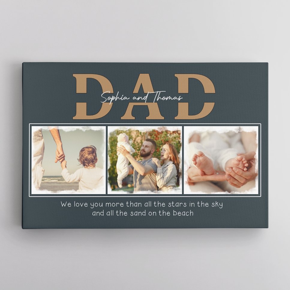 Dad, Custom Photo, 3 Pictures , Personalized Name And Text Canvas Wall Art