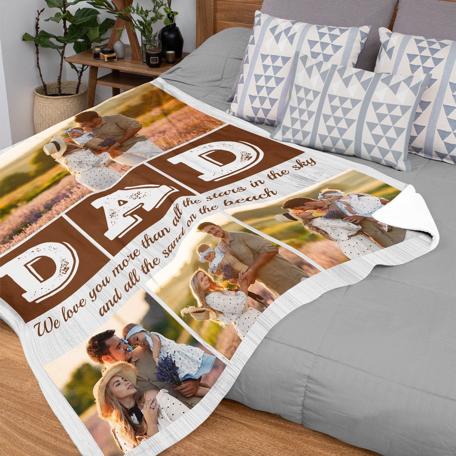 Dad, Custom Photo, 4 Pictures, Personalized Text Blanket