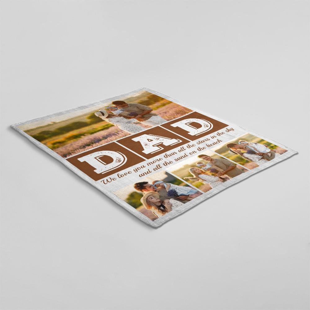 Dad, Custom Photo, 4 Pictures, Personalized Text Blanket