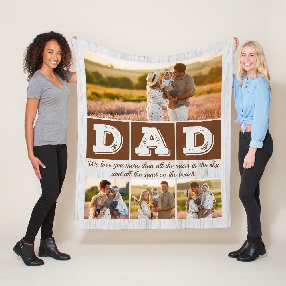 Dad, Custom Photo, 4 Pictures, Personalized Text Blanket