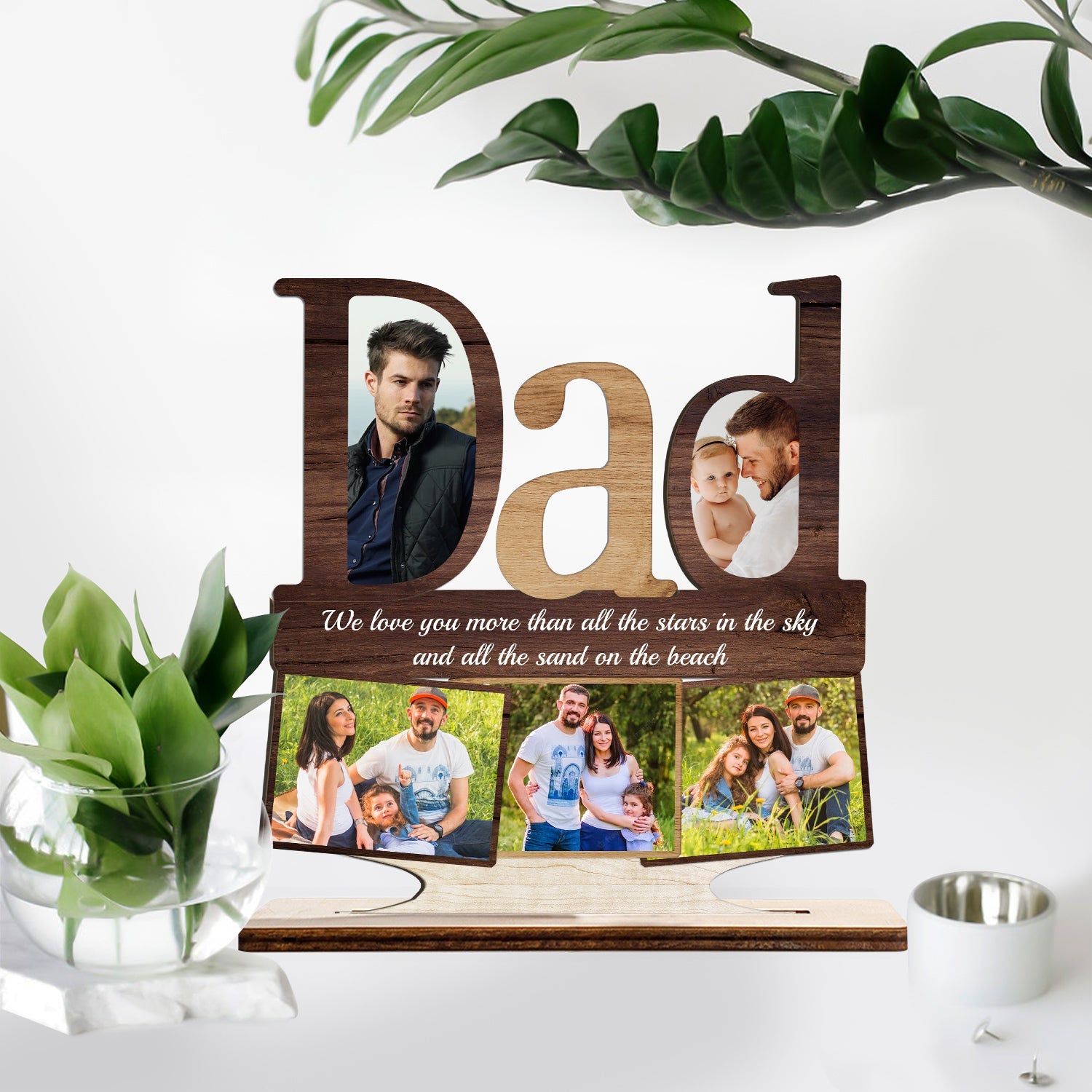 Dad, Custom Photo, 4 Pictures, Wooden Plaque 3 Layers