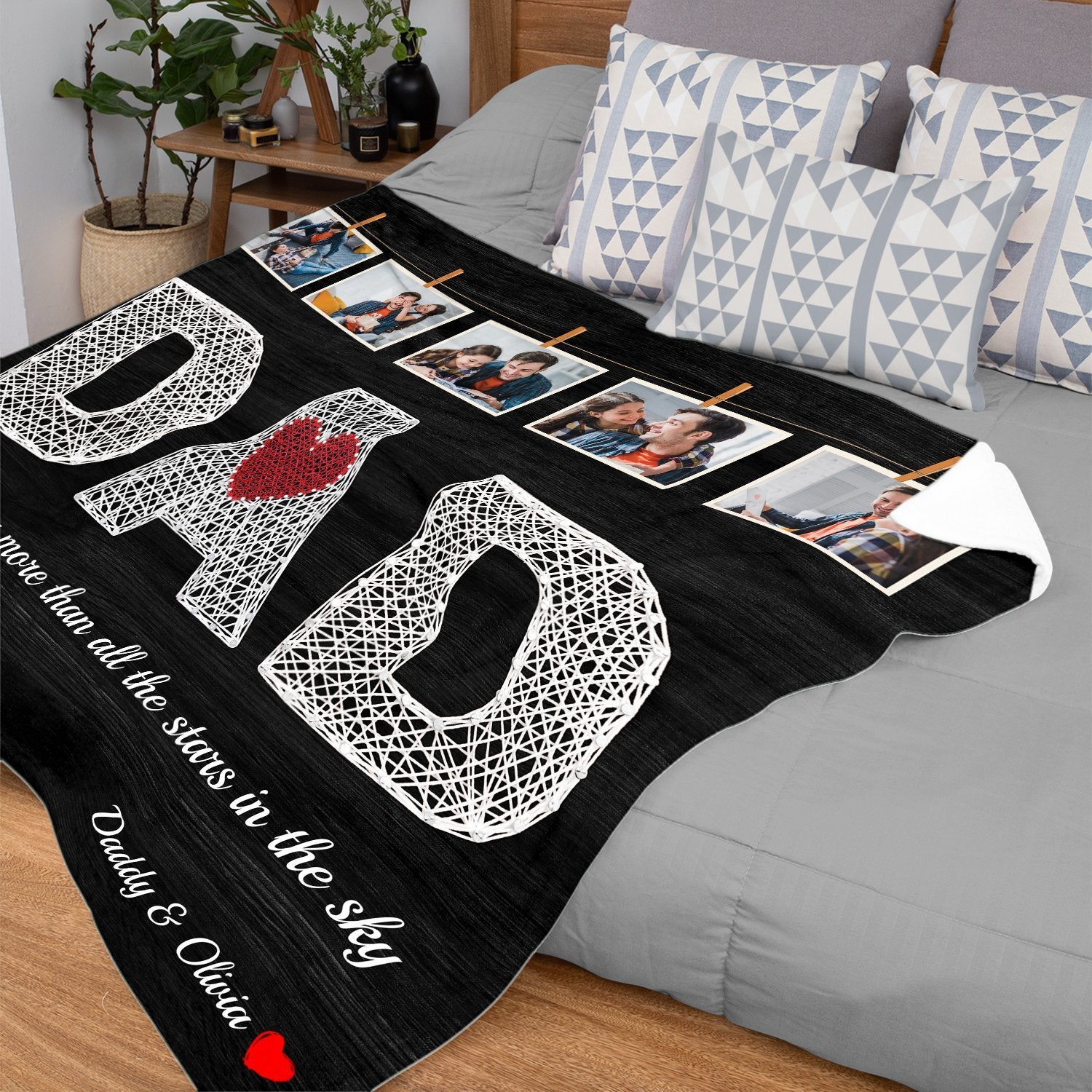Dad, Custom Photo, 5 Pictures Personalized Name And Text Blanket