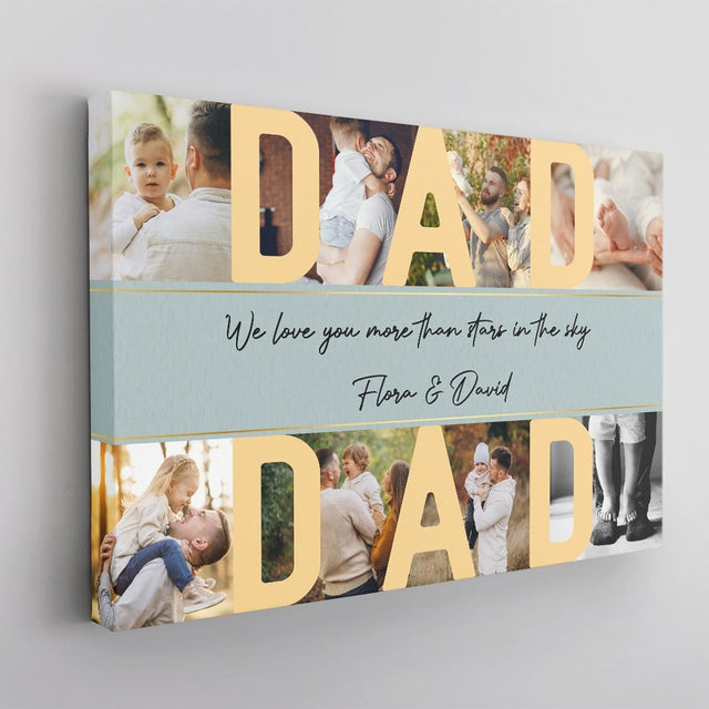 Dad, Custom Photo, 8 Pictures , Personalized Name And Text Canvas Wall Art