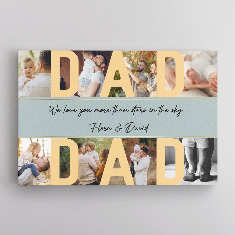 Dad, Custom Photo, 8 Pictures , Personalized Name And Text Canvas Wall Art