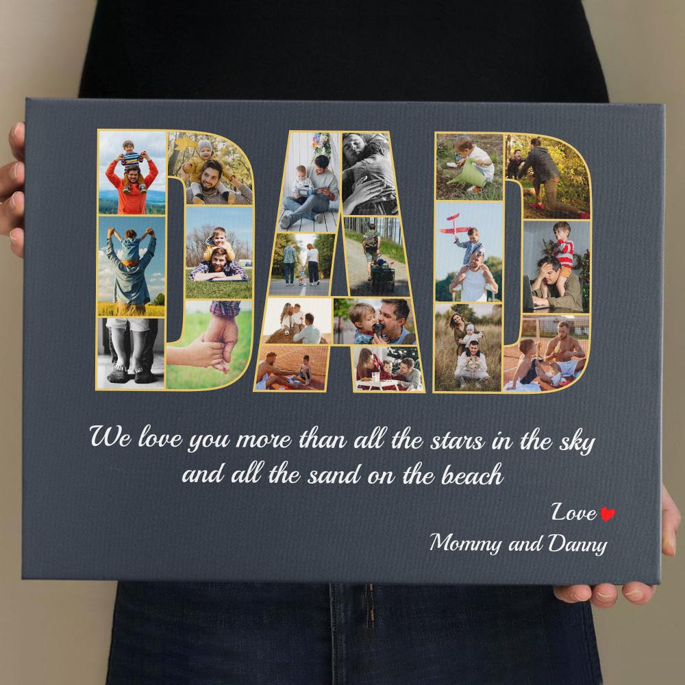 Dad Custom Photo Collage, 20 Pictures, Personalized Name And Text Canvas Wall Art