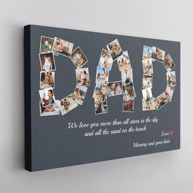 Dad Custom Photo Collage, 30 Pictures, Personalized Name And Text Canvas Wall Art