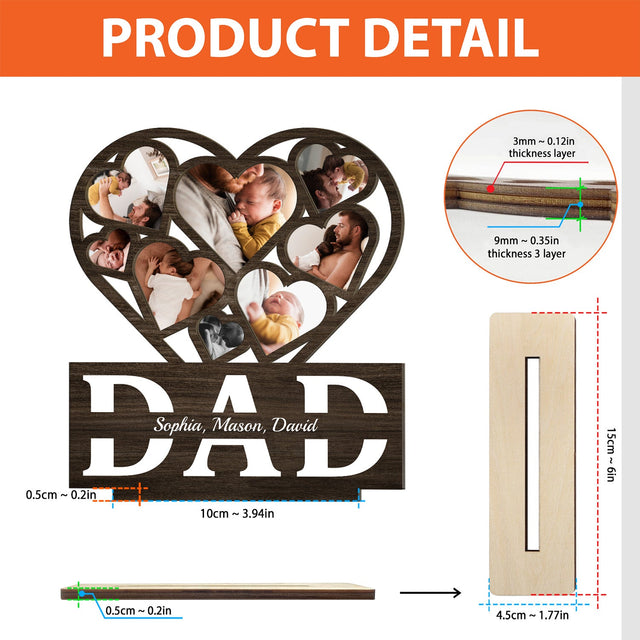 Dad, Custom Photo, Heart Shape, Wooden Plaque 3 Layers